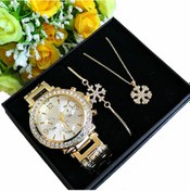 Resim Bayan Kol Saati Altın Renk Metal Kordon Kadın Saat Seti 