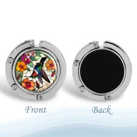 Resim Vintage Camlı Kuş ve Çiçek Desenli Çanta Askısı - Güvenli Metal Kancalı, Taşınabilir Katlanır El Çantası Standı, Kadın Moda Aksesuarları İçin Dekoratif Süs, Dayanıklı Kanca 