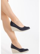 Resim Dolgu Taban Suni Deri Ortopedik Lacivert Kadın Dolgu Topuklu Ayakkabı-2736-lacivert Lacivert 