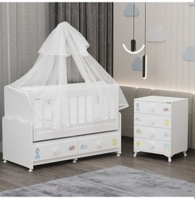Resim Elegant Mdf Çıtalı Beşik + Şifonyer Yatak Uykuseti - Uykucu Beyaz 