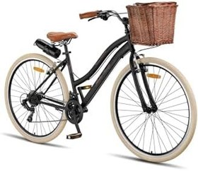 Resim Retro Classic 28 Jant Bisiklet, Shimano 21 Vites, Hasır Sepetli Vintage Şehir Bisikleti, Krem Lastik 