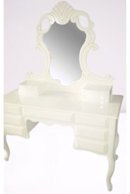 Resim BENGİ TİCARET Makyaj Masa 19440 Dresuar 9ÇEKM Kayın Aslan Ayak Parlak Beyaz Aslan Baş El yapım 