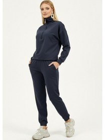 Resim Özel Tasarım Yakası Uzun Fermuarlı Rahat Ve Sportif Jogging Takım Gri-2 