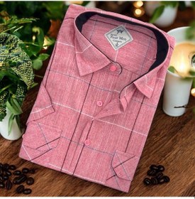 Resim Pamuklu Klasik Kısa Kollu Pembe Cepli Erkek Gömlek Regular Kalıp -9973 Pembe 