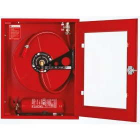 Resim 2" Dik Kapaklı Cam Kapak 20 mt Hortumlu 0.90 mm Yangın Dolabı Tse' Li Sıva Üstü 