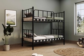 Resim Argimo Zambak Genç Çocuk Yatak Odası Metal Ranza ve Karyola - 90x190 / Siyah 