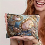 Resim 1 Adet Hafif Fermuarlı Kozmetik Çantası 8x10 inç/20x25 cm, Pastel Pembe Mavi ve Altın Renkli Sevimli Desenli, Seyahat ve Günlük Kullanım İçin Astarlı, Arkadaşlar İçin Harika Bir Hediye. SY31805428 