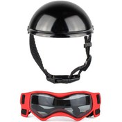 Resim Kulak Deliği İle Köpek Kaskı Evcil Hayvan Kaskı Ve Gözlük Seti Ayarlanabilir Kayış Köpek Güneş Gözlüğü Bisiklet İçin Yavru Köpek Başlığı Lk 