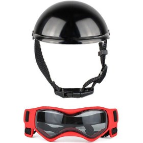 Resim Kulak Deliği İle Köpek Kaskı Evcil Hayvan Kaskı Ve Gözlük Seti Ayarlanabilir Kayış Köpek Güneş Gözlüğü Bisiklet İçin Yavru Köpek Başlığı Lk 