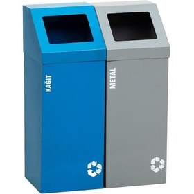 Resim Ovata Paslanmaz Metal Geri Dönüşüm Kutusu 2’li Açık Kapaklı 