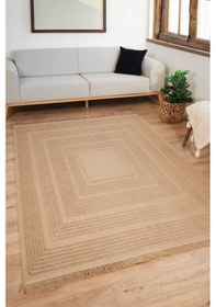 Resim Natura 6662 %100 Doğal Jüt Kilim Bej Renkli Yumuşak Dokulu Şık Tasarımlı Kilim Modern Dokuma Kilim Bej 