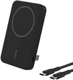 Resim Belkin BoostCharge Pro kablosuz Powerbank 5000 mAh Qi2, MagSafe uyumlu taşınabilir şarj cihazı, entegre stantlı, manyetik powerbank, iPhone 16, iPhone 15, 14, 13, 12 vs. için, siyah 
