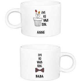 Resim Iyi Ki Varsın Anne Baba Ikili Porselen Lüks Fincan Beyaz 