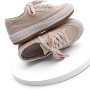 Resim Marjin Kadın Sneaker Yüksek Taban Bağcıklı Keten Spor Ayakkabı Kotnel bej 