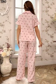 Resim Kiraz Desenli Düğmeli Bebe Yaka Pijama Takımı 7035 