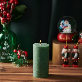 Resim KPM Dark Green Silindir Blok Mum - 7x14 cm 