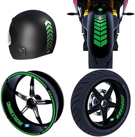Resim Moto Rider 4'lü Sticker Seti Orman Yeşili İç Dış Jant Şeridi Kask ve Çamurluk 