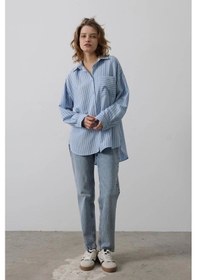 Resim Çizgili Tek Cep Gömlek - Bebe Mavisi Bebe Mavisi 