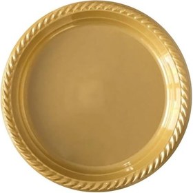 Resim Kullan At Renkli Altın Renk Parti Davet Plastik Yuvarlak Tabak - 22 Cm. - 24 Adetlik 5 Paket 