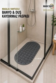 Resim isgstore MAİN SHOP Masajlı Silikon Vantuzlu Banyo ve Duş Kaydırmazı Gri M-142 