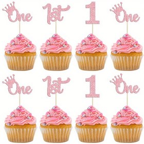 Resim 12 Adet Işıltılı Glitter 1. Doğum Günü Cupcake Süsleri - Gençler Duşu & İlk Doğum Günü Partisi Pasta Süslemeleri İçin Mükemmel 