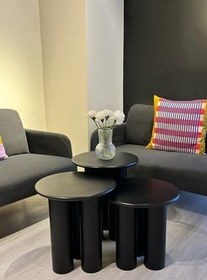 Resim Kuppdesign Linen Mantar Yan Sehpa 3'lü Set Siyah 