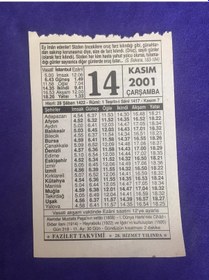 Resim 14 Kasım 2001 Takvim Yaprağı - Nostalji Koleksiyonluk Takvim Yaprağı 