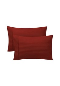 Resim Caqqa Çizgili Saten 2 Adet 50x70 Cm Silver Bordo Yastık Kılıfı 