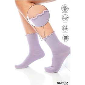 Resim Saysez Bambu Kadın Lastiksiz Lila Fırfırlı Soket Dikişsiz Premium Çorap / Iz Bırakmaz / Sıkmayan Çorap Renkli 
