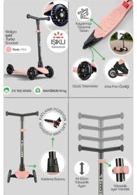 Resim Işıklı Scooter, Ayarlanabilir Yükseklik, Ön Tekerleri Işıklı Çocuk Scooter, Pembe Pembe 