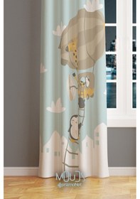 Resim Uçan Hayvanlar Desenli Fon Perde Çocuk Ve Bebek Odası Süet Dijital Baskılı Ekstrafor Büzgü Tek Kanat Çok Renkli 