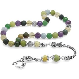 Resim Tesbihane Kararmaz Metal Püsküllü Küre Kesim Çoklu Doğaltaş Kombinli Şifa T 