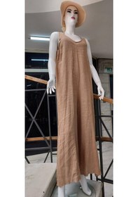 Resim İtalyan Kadın Askılı Keten Tulum Camel 