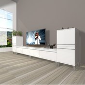 Resim Decoraktiv Eko 9200t Mdf Krom Ayaklı Tv Ünitesi Tv Sehpası - Parlak Beyaz 