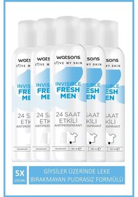 Resim Watsons Invisible Fresh Men 24 Saat Etkili Deodorant Sprey 150 Ml X5 Adet 