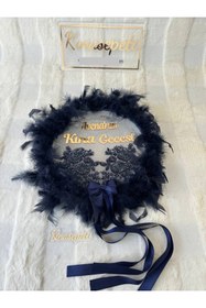 Resim Kınasepeti İsme Özel Lüks Tüylü Kına Defi, Gold Pleksi İsimlikli ve Boncuk İşlemeli Gösterişli Gelin Tefi 