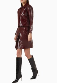 Resim Belted Lamb Leather Mini Skirt, Parlak Bordo Kuşaklı Deri Etek - Bordo / 16 