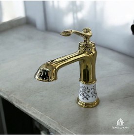 Resim İsaoğlu Yapı Gold Vintage Lavabo Bataryası Porsalen Tasarım Pirinç Armatür Gold 