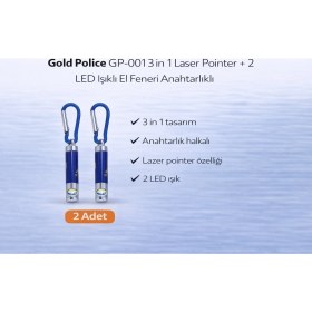 Resim TeknoKapsül Gold Police GP-001 3 In 1 Laser Pointer + 2 LED Işıklı El Feneri Anahtarlıklı 2 Adet 