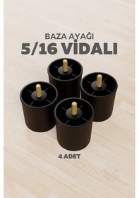 Resim Siyah 6 Cm 5/16 Vidalı Plastik Baza Ayağı 4 Lü Set Kanepe Koltuk Yatak Mobilya Ayağı 5/16 Siyah 