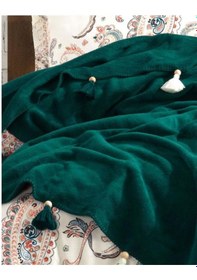 Resim İyi Geceler İstanbul Boho Chic Çift Kişilik Battaniyeli Nevresim Seti Zümrüt Yeşil 