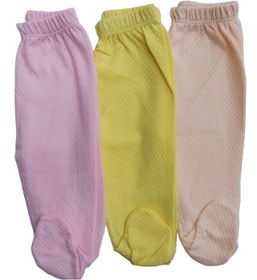 Resim bebedino Bebek Patikli Alt Hava Alır Kumaş Düz Renk (3 Lü Paket Pembe-sarı-somon) 