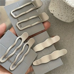 Resim Alaşım Saç Tutturucular Seti, Soğuk Stil Metalik Gümüş, Geometrik Dikdörtgen Su Damlası Tasarımı, Ördek Gagası Klips, Dalga Çizgili Saç Aksesuarları 