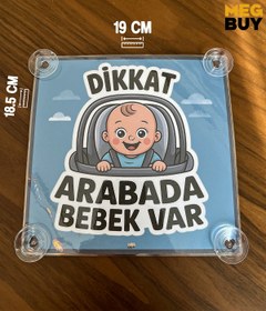 Resim MEGBUY Mavi Renk Dikkat Arabada Bebek Var Yazılı Bebek Araba Cam Süsü Oto Aksesuar Vantuzlu 