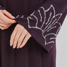 Resim Kolları Taş İşlemeli Valon Kollu Ferace Mürdüm | 2024128 - 48 / Mürdüm 
