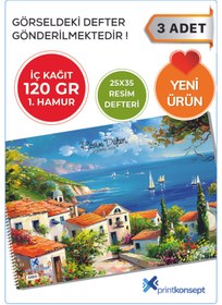 Resim printkonsept 3'lü Spiralli 25x35 Orta Boy Karton Kapak 120 gr 1. Hamur Resim Defteri 