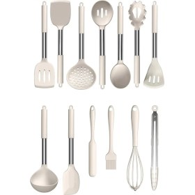 Resim valletta Mora 14 Parça Paslanmaz Çelik Silikon Uçlu Spatula Mutfak Seti Vanilya 