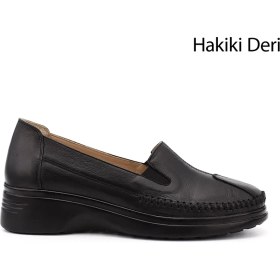 Resim Gönderi(r) Kadın Siyah Dolgu Taban Hakiki Deri Comfort Ayakkabı 