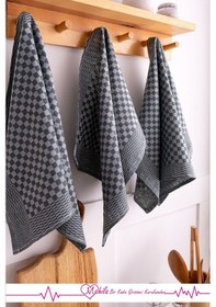 Resim 2 Adet 40x60 Dama Desen Mutfak Havlusu, Sunum Havlusu, Dekoratif Havlu Siyah 