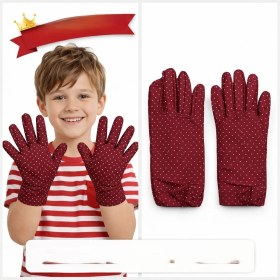 Resim Twin Store Çocuk Boy Pandomim Eldiveni Beyaz Puantiyeli Bordo Renk Gösteri Eldiveni 23 Nisan 19 Mayıs 